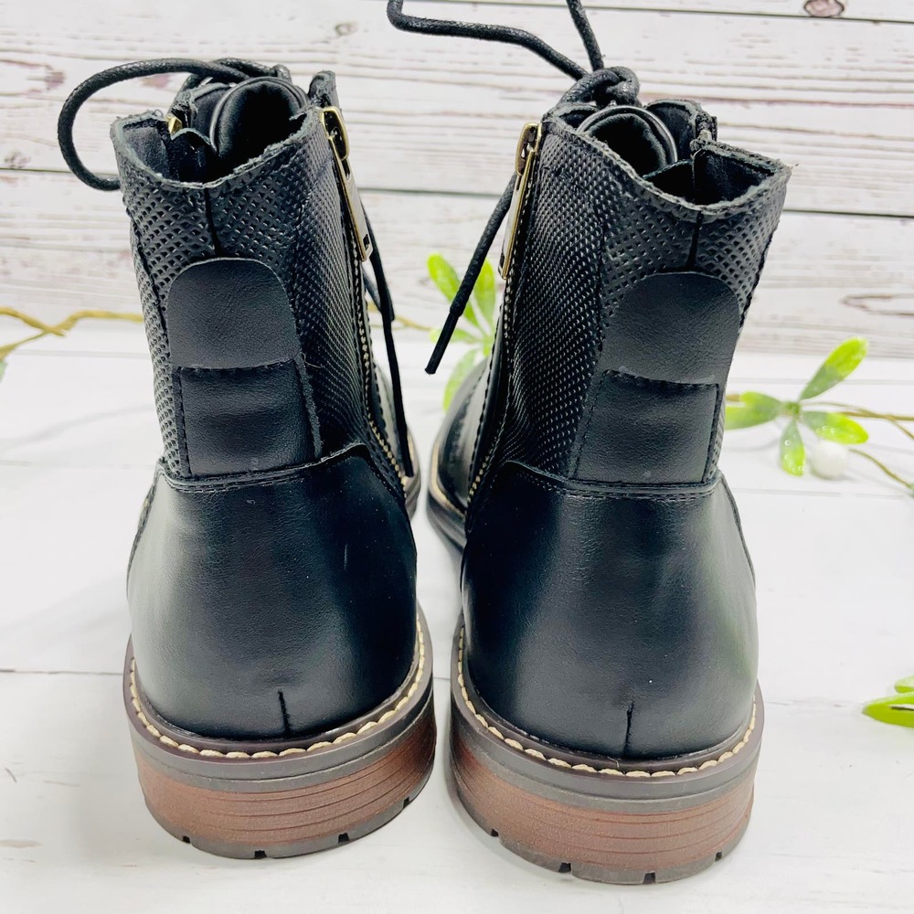 NEW Men's Black Lace-Up Boots with Side Zipper - Size 10 - Picture 5 of 9